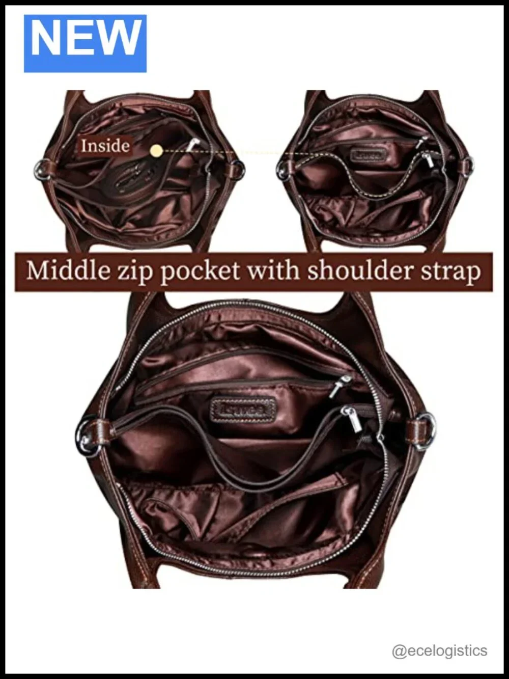Genuine Leather Cowhide Satchel Handbag Crossbody Shoulder Hobo Bag with Zipper